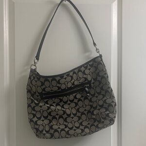 Coach Monogram Canvas Zip Hobo Bag in Charcoal and Black